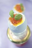 Boiled egg with salmon caviar