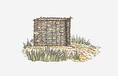 Illustration of grass shelter typical found in Nile valley of ancient Egypt
