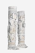 Illustration of Toltec warrior columns, Tula, Hidalgo