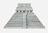 Illustration of Temple of the Inscriptions, Palenque, Mexico