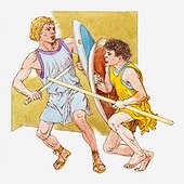 Illustration of ancient Greek men fighting