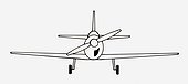 Black and white illustration of monoplane fixed low-wing propeller aircraft