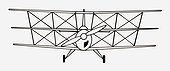 Black and white illustration of triplane propeller aircraft
