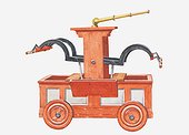 Illustration of hand-pumped fire engine, 1800s