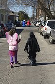 Bywater, New Orleans, Louisiana. Children in costume on Mardi Gras in the Bywater, New Orleans.