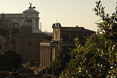 Rome, Italy.. A view of the skyline of Ancient Rome at sunset.