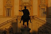 Rome, Italy.. The silhouette of a statue of Marcus Aurelius.