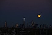 The Super moon above New York City.. New York City, New York, United States.