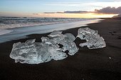 Jokulsarlon, Iceland. Ice from the Jokulsarlon glacier lagoon washed up on a black sand beach.