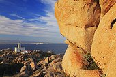 Italy ITA/Sardinia, Capo Testa Gallura's typical rock formations and the Capo Testa Lighthouse