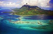 French Polynesia French Polynesia/Bora Bora Island with Mount Otemanu, 727 meters above sea level: its slopes fall sheer in the lagoon?s turquoise waters