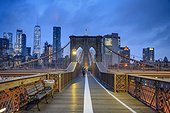 United States, New York City, Brooklyn, East River, Brooklyn Bridge, Walkway, view towards Lower Manhattan and the Freedom Tower