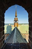 Germany, Mecklenburg-Western Pomerania, Stralsund, View over Stralsund from the top of St. Marien-Kirche with St.Nikolai-Kirche and Altes Rathaus in the background,