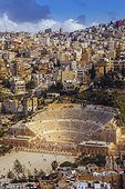 Jordan, Amman, Amman, Ruins of a Roman Theatre in the central part of the city at sunset