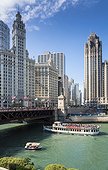 United States, Illinois, Chicago, Lake Michigan, Tribune tower and the Wrigley building overlooking the Chicago River