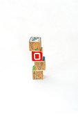 Stack of building blocks on white background
