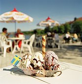 Ice cream on outdoors cafe table