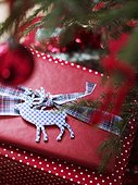 Christmas gift and reindeer shaped christmas decoration