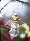 Angel shaped Christmas bauble, close-up