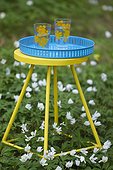 Stool with tray in meadow