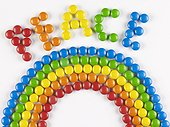 Rainbow shape made from candies,studio shot