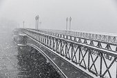 Bridge at snowstorm, Skeppsholmen. Stockholm, Sweden
