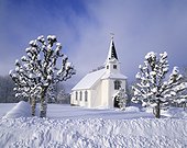 Winter landscape with countryside church