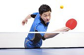 Table tennis player with outstretched arm