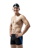 Muscular swimmer with hands on his hips