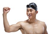 Swimmer with raised fist