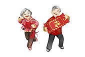 Senior couple holding Chinese New Year decorations