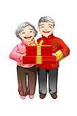 Senior couple holding gifts