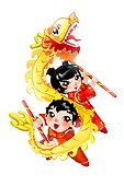 Happy Children playing Chinese dragon dancing