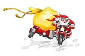 Santa Claus sending gifts by motorbike