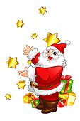 Santa Claus with stars and gift boxes