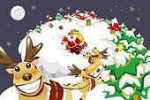 Santa Claus riding sleigh to send gifts