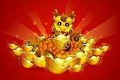 Cartoon dragon with many gold inggots