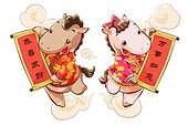 Cute horses with couplets celebrating Chinese New Year
