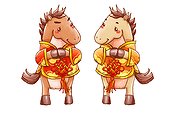 Cute horses with Chinese knots celebrating new year