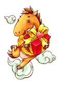 Cute horse with gift celebrating Chinese New Year