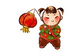 Cute girl with red lantern greeting for Chinese New Year