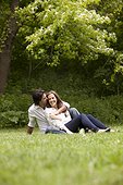 Young Couple Sitting on Grass in Park