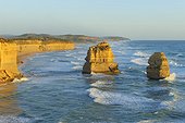 Limestone Stacks of the Twelve Apostles along the coastal shoreline at Princetown, Great Ocean Road in Victoria, Australia