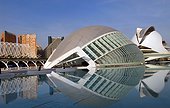 Spain, Valencia, City of Arts and Sciences: view of the hemispheric planetarium and Reina Sofia Arts Palace, arch. Santiago Calatrava © ADAGP