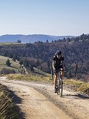 Cyclocross rider on cycling tour near Grand Ballon, Vosges, France