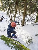 Overhead view of a Girl snowshoeing in Black Forest, Germany, Europe