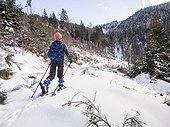 Rear view of a Girl ski walking in snowy Black Forest, Germany, Europe