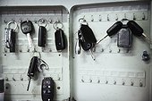 Keys on hooks in auto repair shop