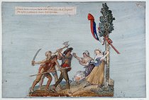 Roger-Viollet | 16432 | Jean-Baptiste Lesueur (1749-1826). Bandits about to cut down the Liberty Pole in Vendee (France). Gouache on cardboard. Paris, musée Carnavalet. | © Musée Carnavalet / Roger-Viollet