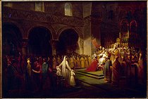 Roger-Viollet | 180068 |  Coronation of Pepin the Short (715-768), King of France, in 754 . Painting by Dubois. Versailles museum. | © Roger-Viollet / Roger-Viollet